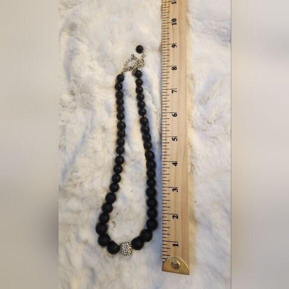 NWOT Lia Sophia Castile Black Agate Beads Pave Crystal Center Necklace - Picture 4 of 6
